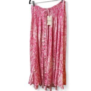 Promesa Pink Floral Maxi Skirt Women's Large NWT Button Front Boho Cottagecore